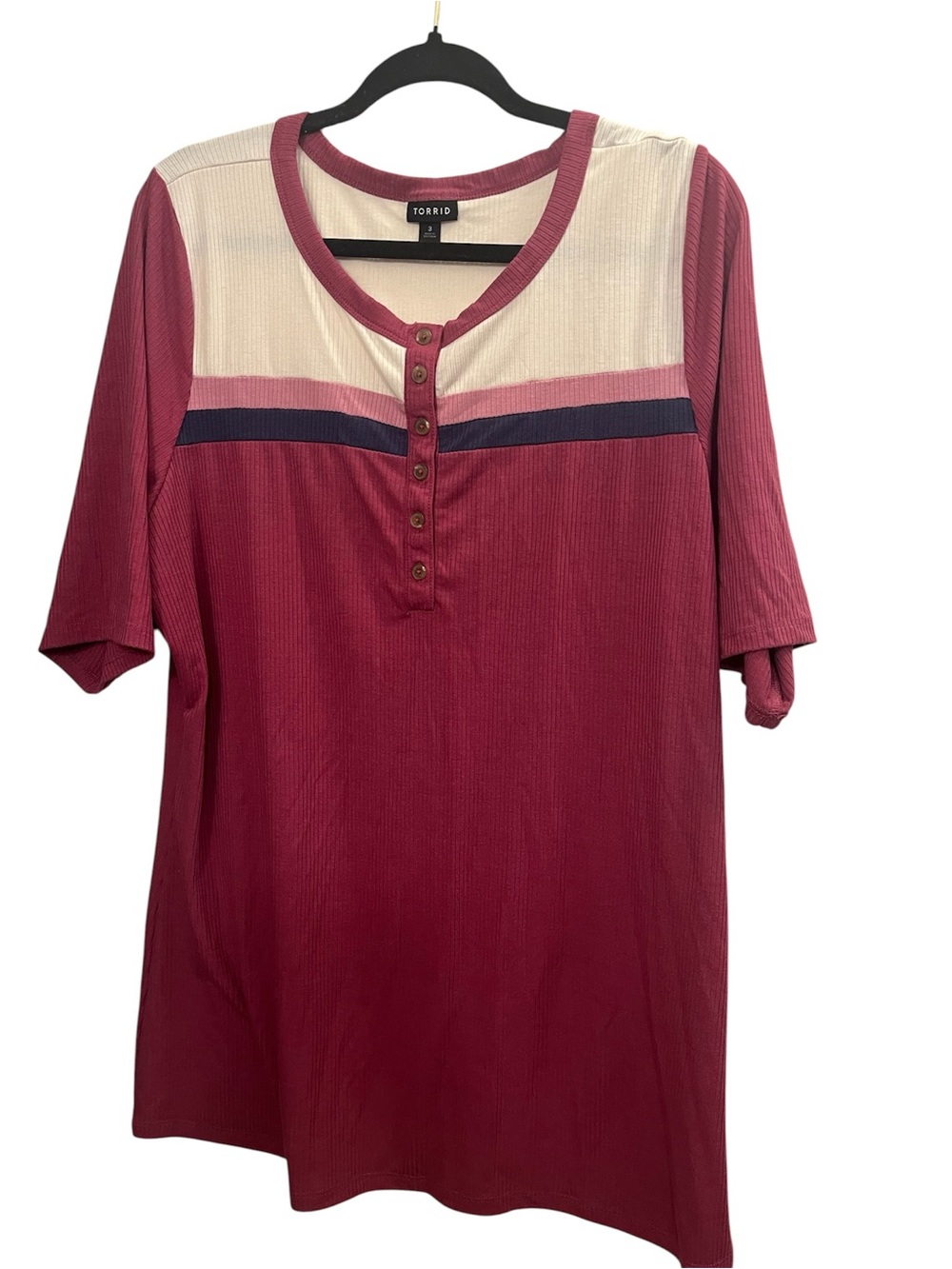 3X torrid rose pink & cream colorblock henley tee with navy stripe